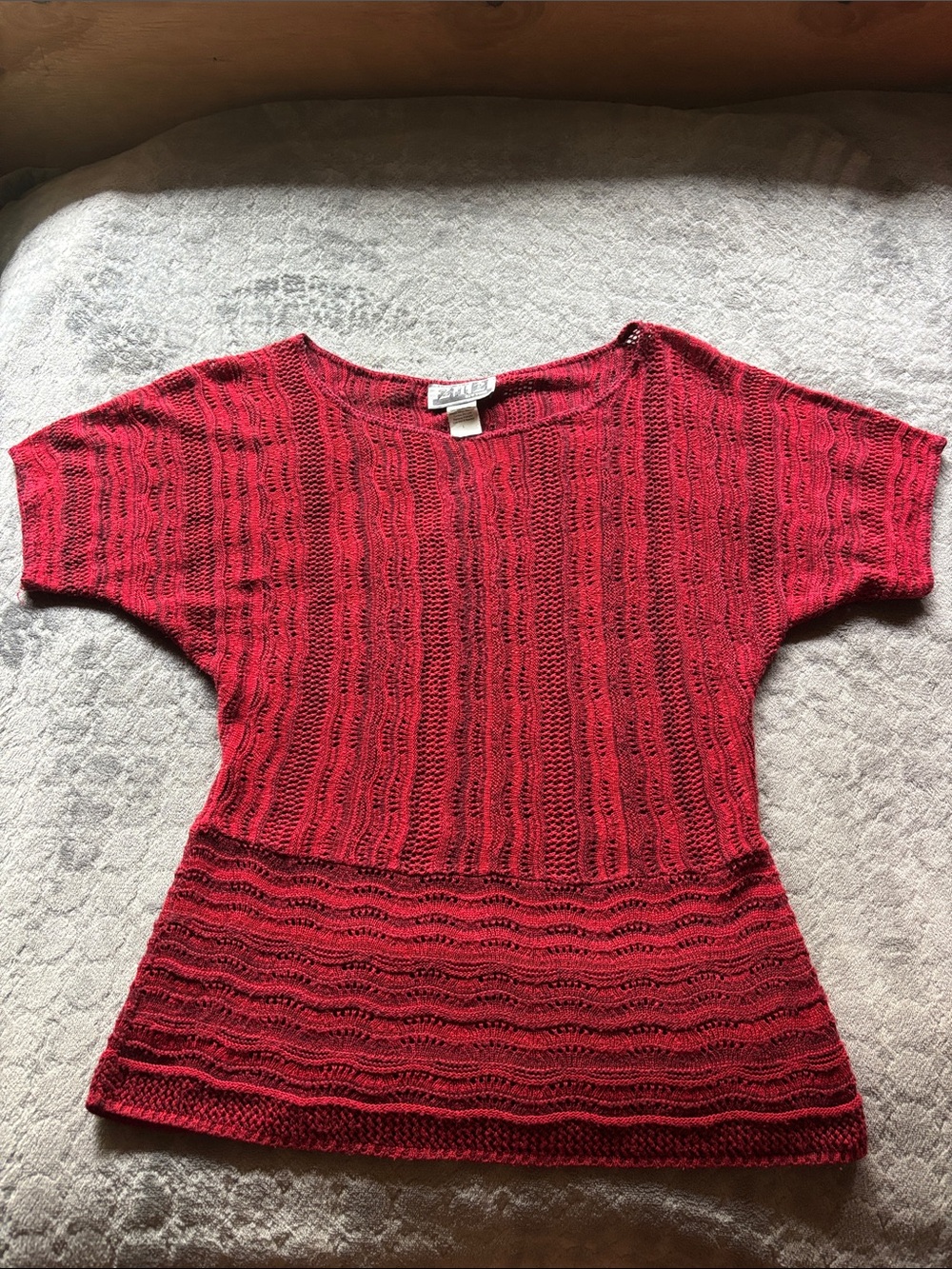 Easy-Fit Open Weave Short Sleeve Top in Red by EILEEN